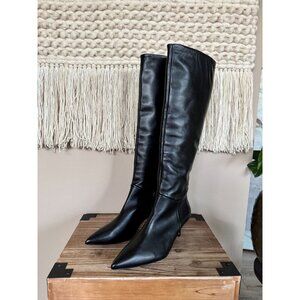 SOULIERS MARTINEZ Elena Black Leather Knee High 60mm Kitten Heel Boots